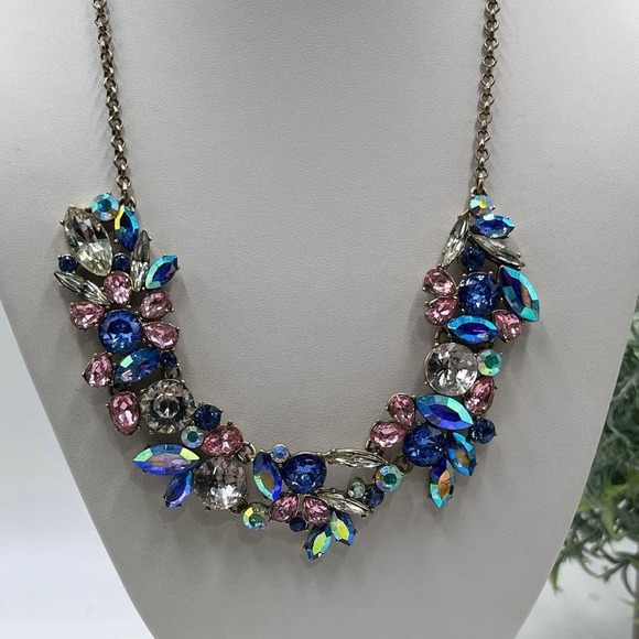 J. Crew Factory Pink Blues AB Multi Colored Multi-shaped Statement Necklace - Picture 1 of 10